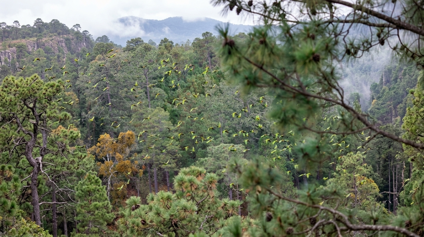 🦜 México: descubren refugios de invierno de una cotorra amenazada, pero casi no están protegidos